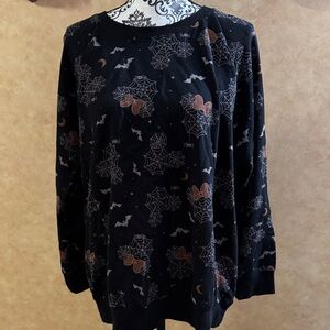 Women's Black Disney Halloween Spiderweb & Bat Print Long Sleeve Top